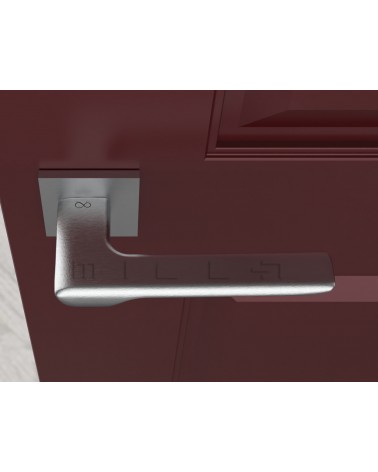 Puxador de porta cromado escovado LIGNE puxador design vista de cima montado numa porta