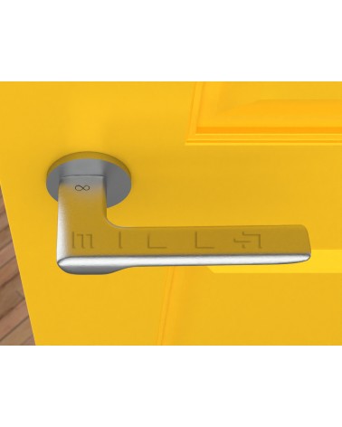 Puxador de porta estilo moderno LIGNE design vista de cima montado numa porta