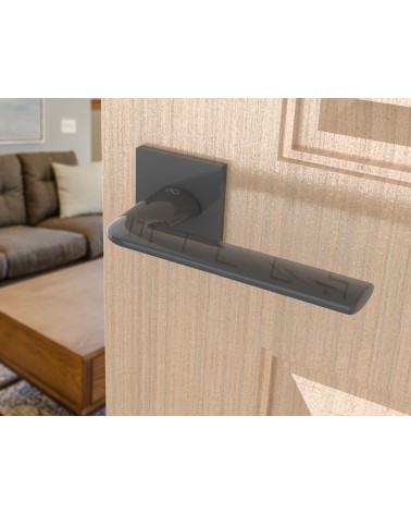 Puxador de porta titânio STINGER puxador design vista inclinada montado numa porta