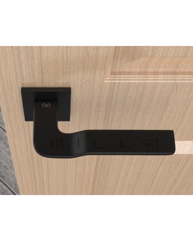Puxador de porta preto LINE BALI puxador design vista de cima montado numa porta 2