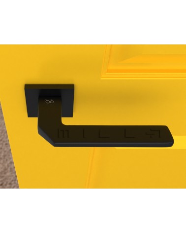Puxador de porta preto ETNA ferragens design vista de cima montado numa porta