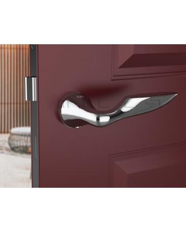 Puxador de porta futurista DOUCE puxador design vista inclinada montado numa porta