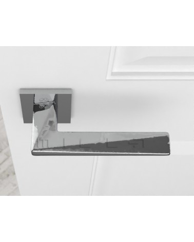 Puxador de porta cromado polido DIAMANT puxador design vista de cima montado numa porta
