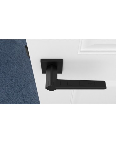 Puxador de porta em placa quadrada NINFEA puxador design cor 1 vista de cima montado numa porta