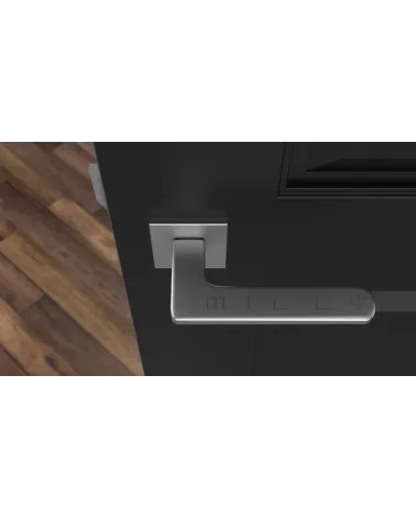 Puxador de porta em placa retangular YUKA puxador design cor 2 vista de cima montado numa porta