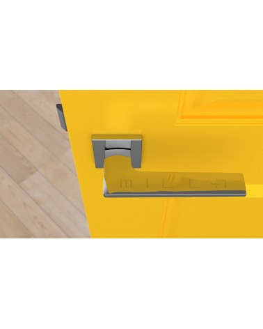 Puxador de porta em zamak LUNARIA puxador design cor 2 vista de cima montado numa porta