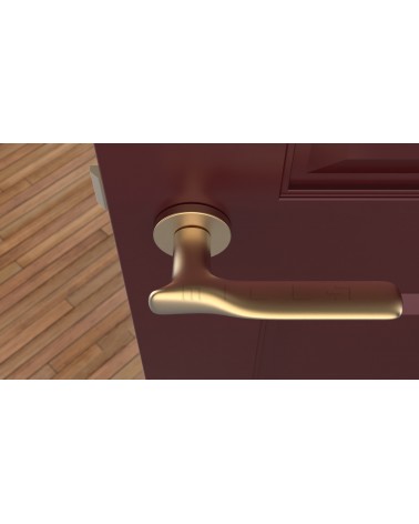 Puxador de porta em zamak ORCHIDE puxador design cor 3 vista de cima montado numa porta