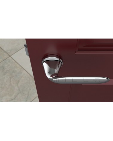 Puxador de porta em zamak PEONIA puxador design cor 1 vista de cima montado numa porta