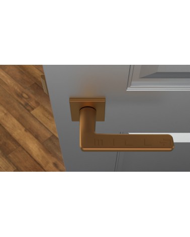 Puxador de porta em zamak SETIA ferragens design cor 3 vista de cima montada numa porta