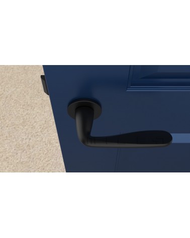 Puxador de porta em zamak HIACYNTA puxador design vista de cima montado numa porta