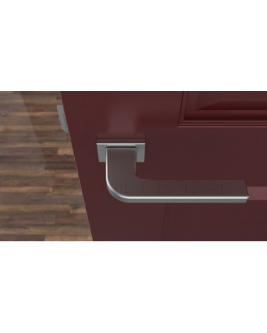 Puxador de porta material zamak ISMENA puxador design cor 3 vista de cima montado numa porta