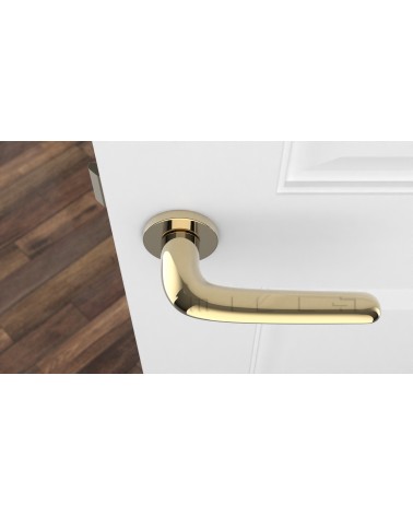 Puxador de porta em zamak AZALIA puxador design cor 5 vista de cima montado numa porta