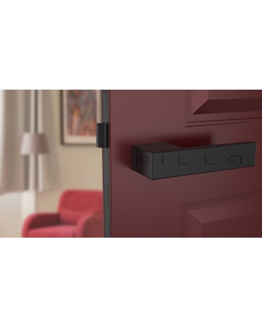 Puxador de porta em placa oculta CARLINA puxador design montado numa porta entreaberta