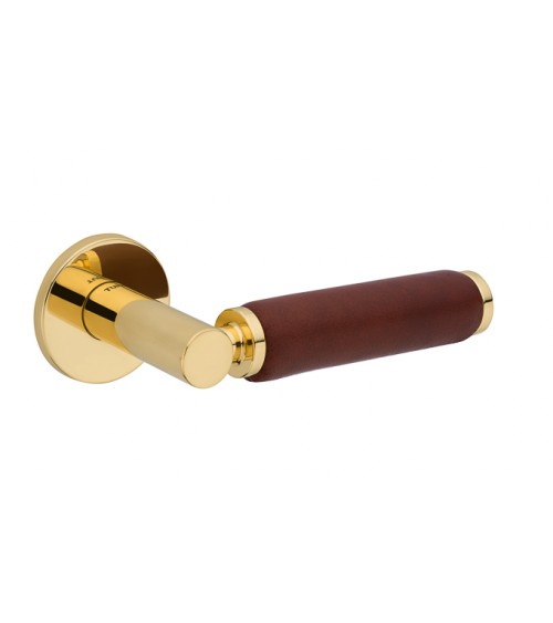 Puxador de porta em ouro polido e couro escuro TUPAI 4200/201 redondo - puxador design