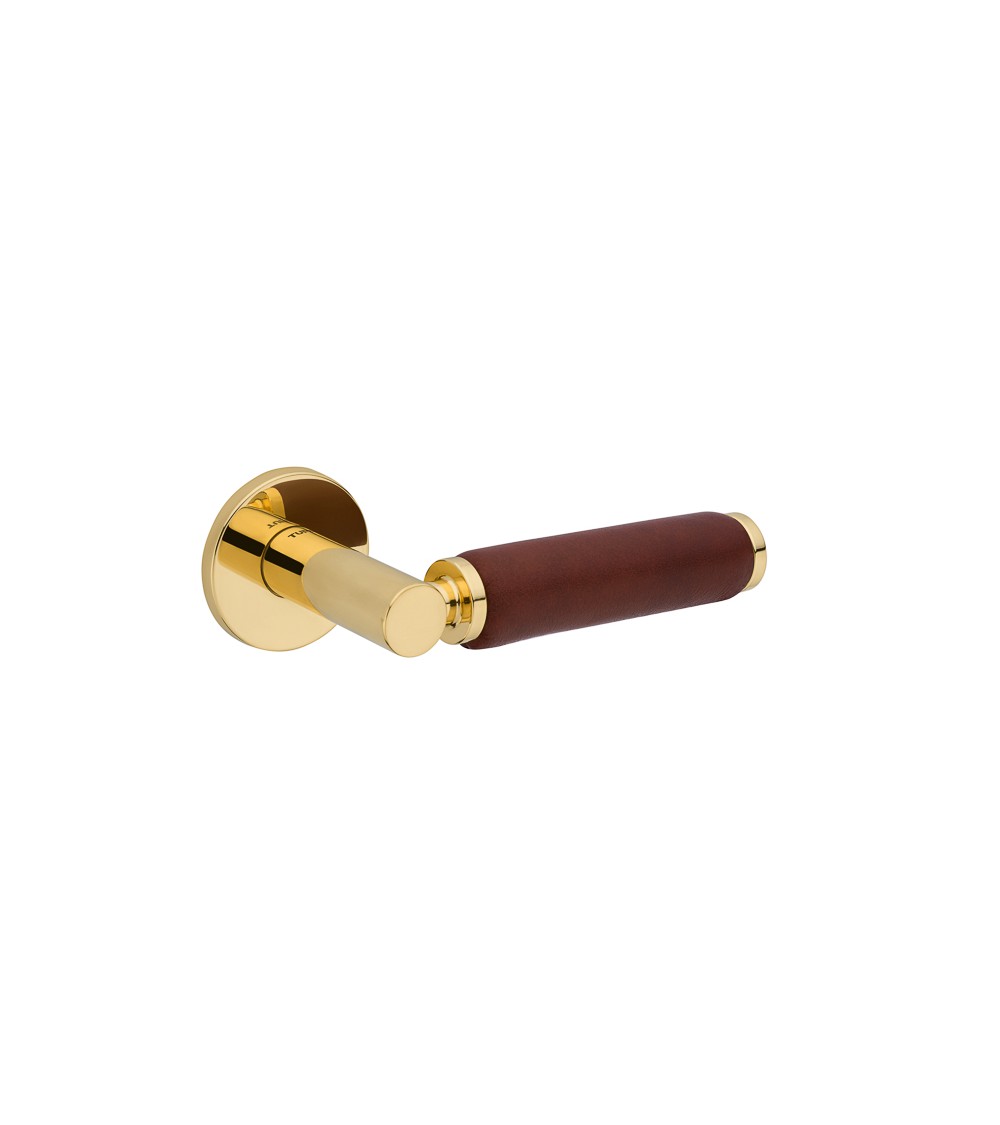 Puxador de porta em ouro polido e couro escuro TUPAI 4200/201 redondo - puxador design