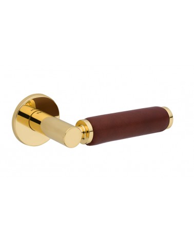 Puxador de porta em ouro polido e couro escuro TUPAI 4200/201 redondo - puxador design