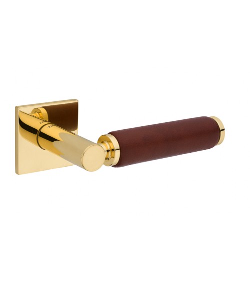 Puxador de porta em ouro polido e couro escuro TUPAI 4200/201 quadrado - puxador design