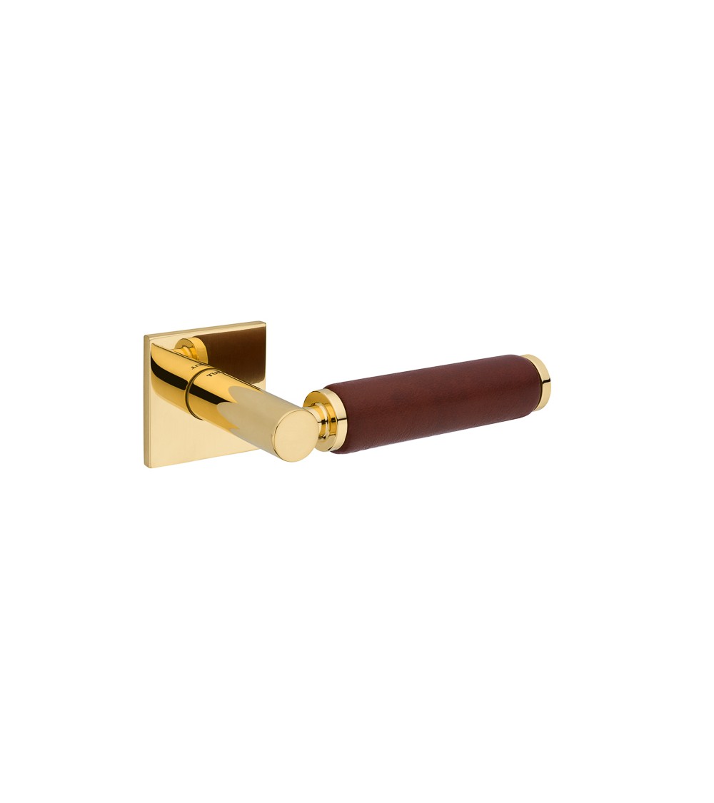 Puxador de porta em ouro polido e couro escuro TUPAI 4200/201 quadrado - puxador design