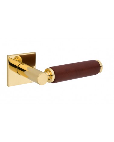 Puxador de porta em ouro polido e couro escuro TUPAI 4200/201 quadrado - puxador design