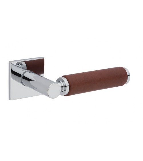 Puxador de porta em cromo polido e couro escuro TUPAI 4200/201 quadrado - puxador design