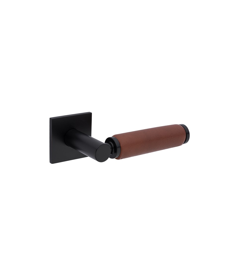 Puxador de porta em latão e em couro escuro TUPAI 4200/201 quadrado - puxador design