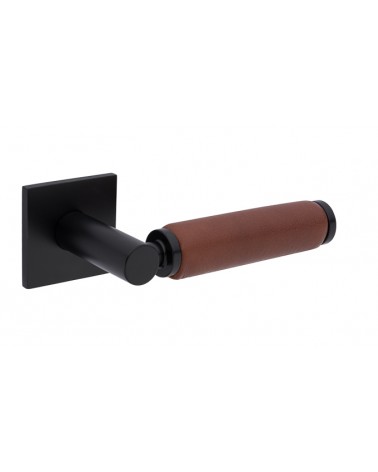 Puxador de porta em latão e em couro escuro TUPAI 4200/201 quadrado - puxador design