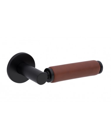 Puxador de porta em latão e couro escuro TUPAI 4200/201 redondo - puxador design