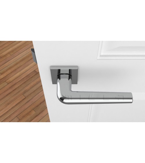 Puxador de porta em cromo polido sobre placa quadrada FUNKIA - puxador design