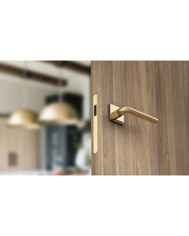 Puxador de porta clássico Scandi slim ferragem design vista de baixo montado numa porta