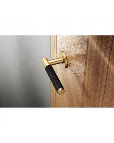 Puxadores de porta bicolor Slim design dourado e preto montado numa porta
