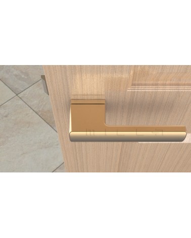 Puxador de porta ouro mate BRISA puxador design vista de cima montado numa porta