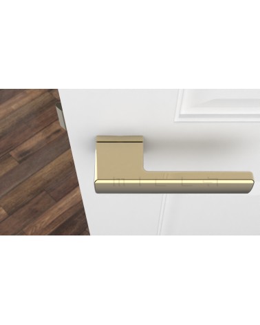 Puxador de porta ouro polido BRISA puxador design vista de cima montado numa porta