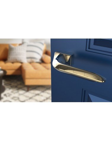 Puxador de porta GLADIOLA puxador design cor 3 vista de cima inclinada montado numa porta