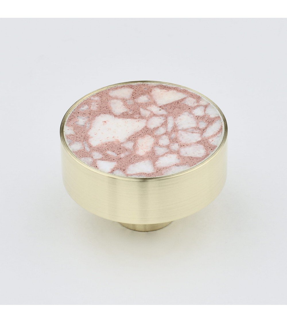 Botão de móvel em latão e Pink Terrazzo puxador design modelo largo