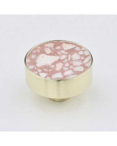 Botão de móvel em latão e Pink Terrazzo puxador design modelo largo