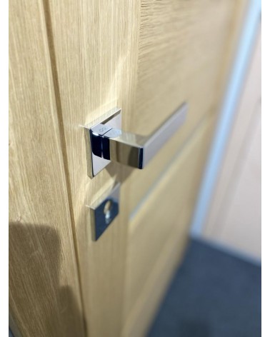Puxador de porta clássico Apollo puxador design visto de lado montado numa porta