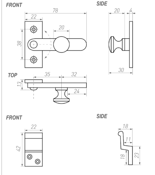 Ferrolho de porta em ferro LM com gancho - puxador design