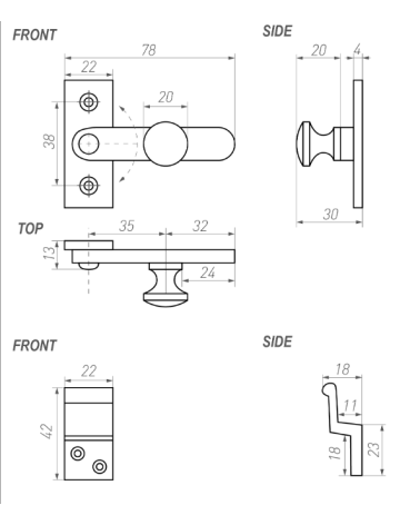 Ferrolho de porta em ferro LM com gancho - puxador design