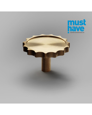 Puxador de móvel redondo em latão dourado polido LEXI design modelo largo sobre fundo cinzento