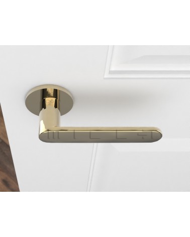 Puxador de porta em zamak Line Vénus design cor 1 vista de cima montado numa porta