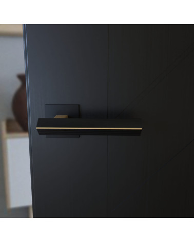 Puxador de porta bicolor ouro mate/preto CARRERA puxador design montado numa porta