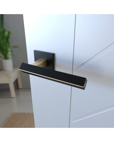Puxador de porta texturado CARRERA design visto de cima montado numa porta