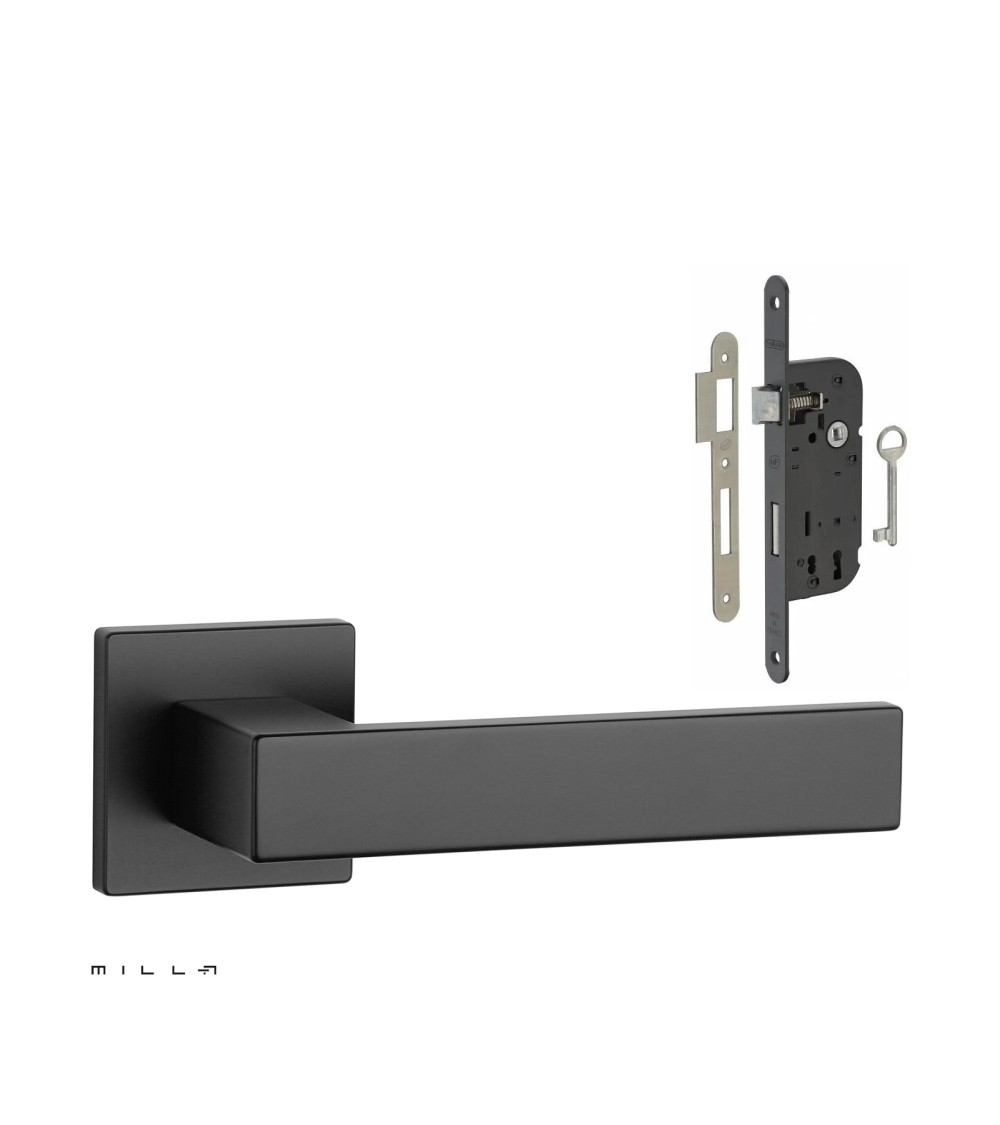 Set puxador de porta branco PINA com a fechadura Chave de Quarto branca sobre fundo branco