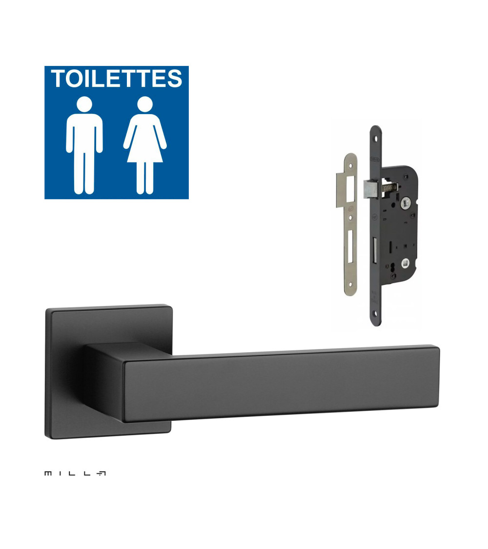 Set puxador de porta branco PINA com a fechadura WC branca sobre fundo branco