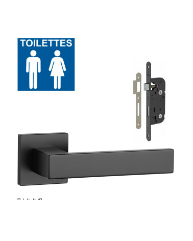 Set puxador de porta branco PINA com a fechadura WC branca sobre fundo branco