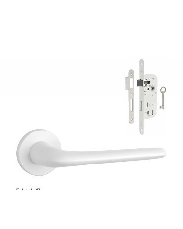Set puxador de porta branco AZALIA com a fechadura Chave de Quarto branca sobre fundo branco