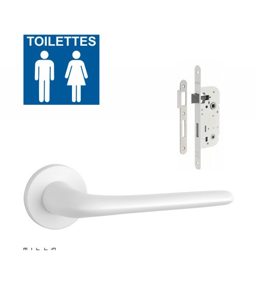 Set puxador de porta branco AZALIA com a fechadura WC branca sobre fundo branco