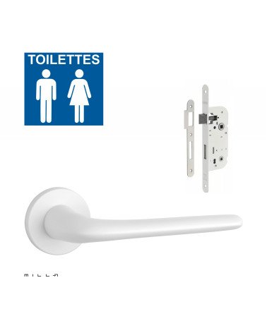 Set puxador de porta branco AZALIA com a fechadura WC branca sobre fundo branco