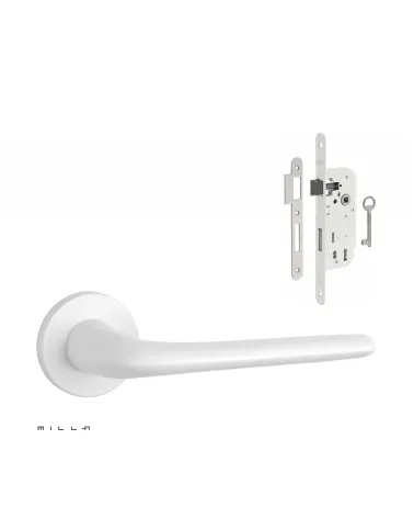 Set puxador de porta branco KALMIA com a fechadura Chave de Quarto branca sobre fundo branco