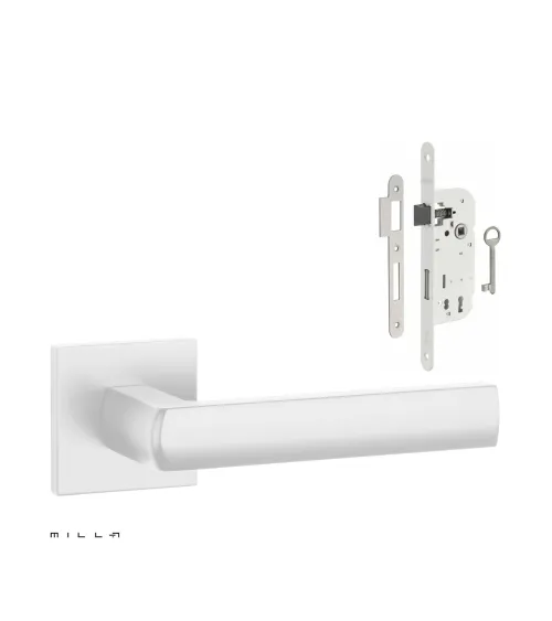 Set puxador de porta branco HOSTA com a fechadura Chave de Quarto branca sobre fundo branco
